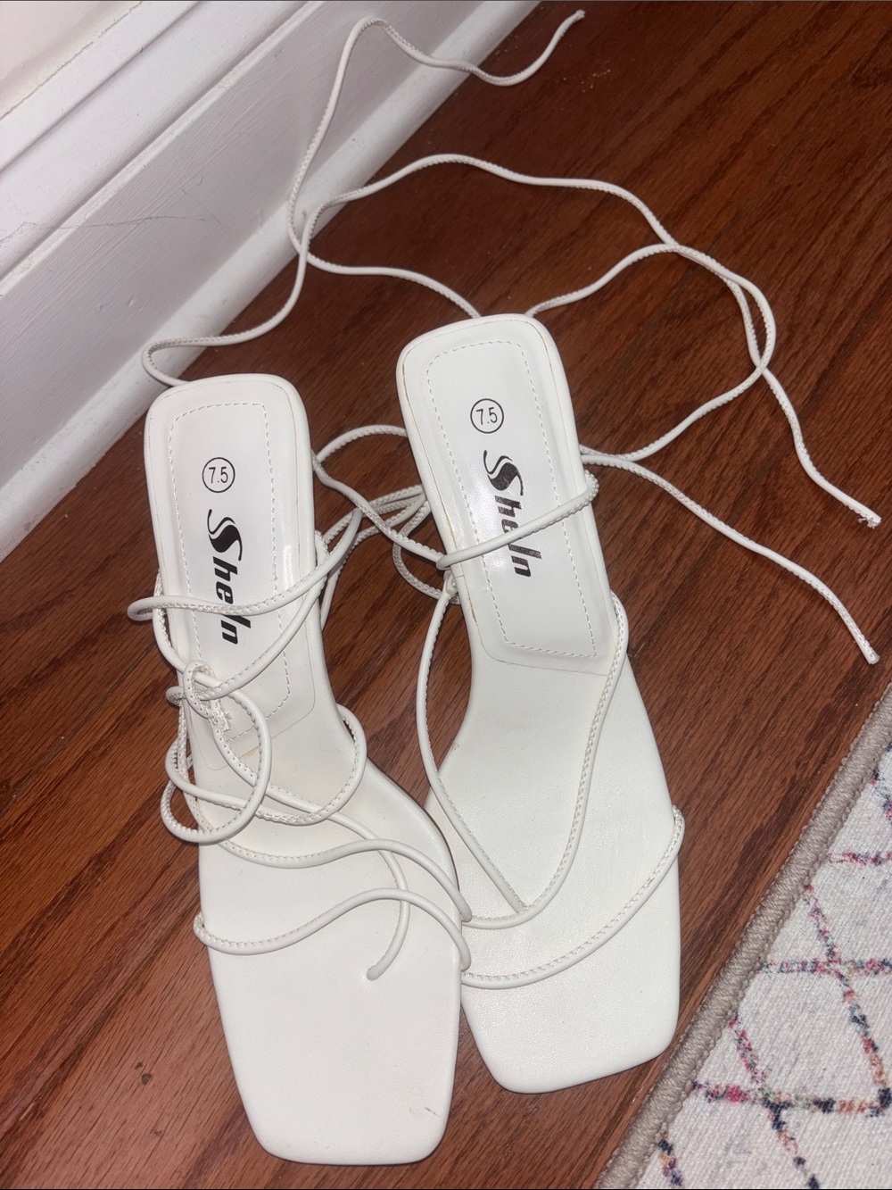 SHEIN White Lace-Up Square-Toe Heeled Sandals